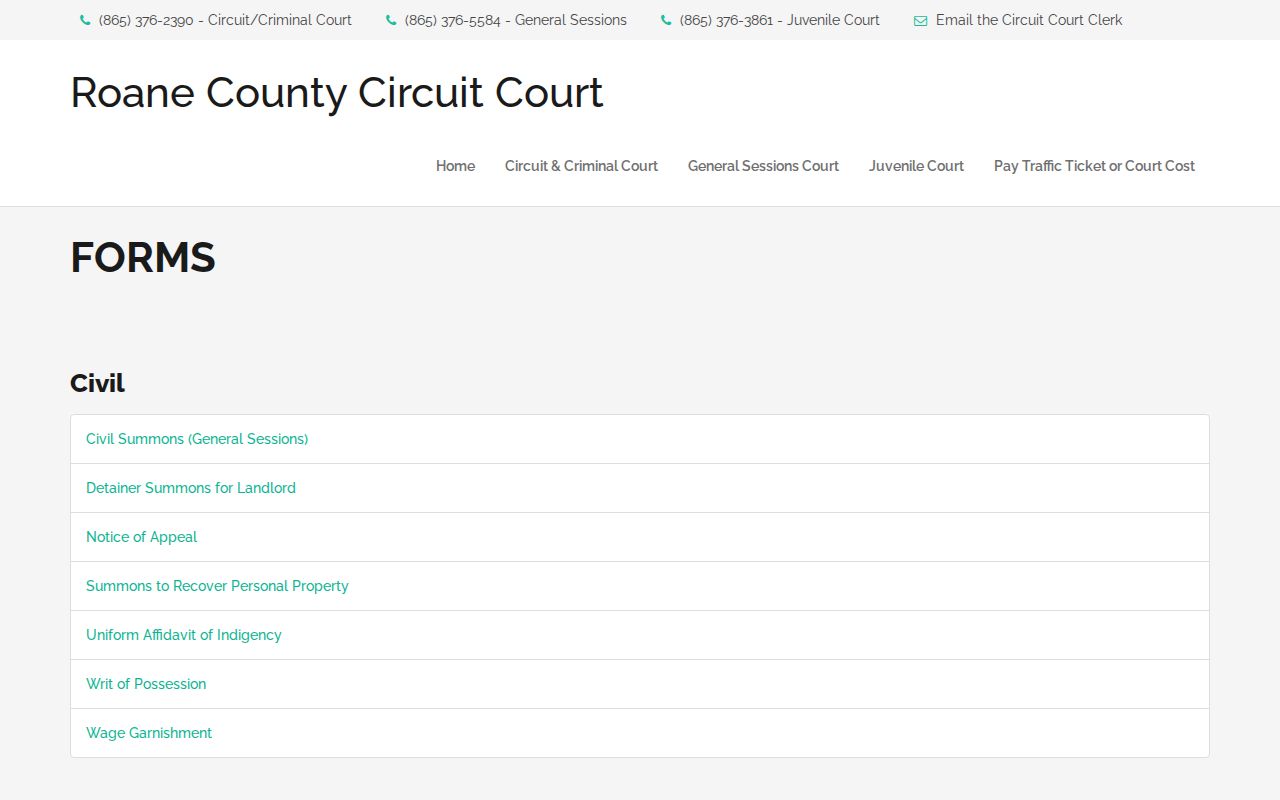Roane County court forms and warrant-record request route