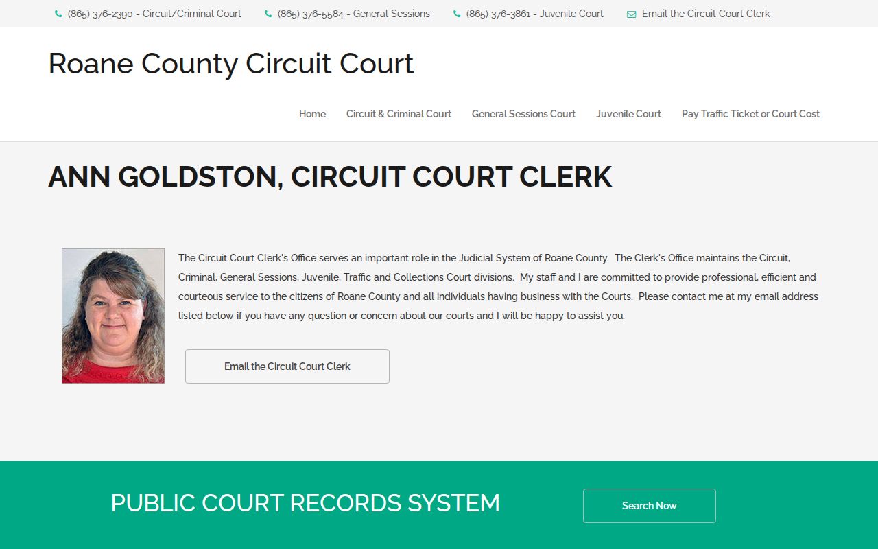 Roane County court records and warrant search office categories
