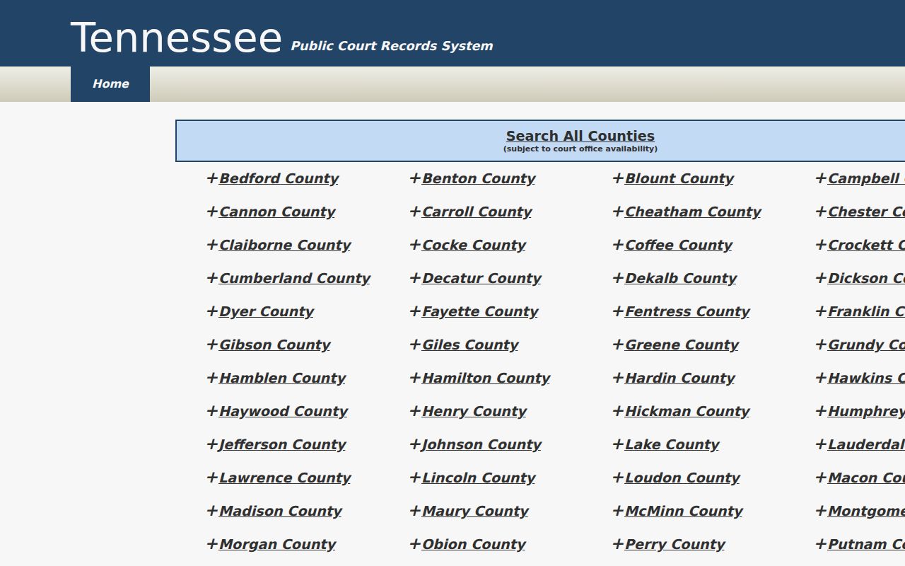 Roane County warrant search starting point at the court records gateway