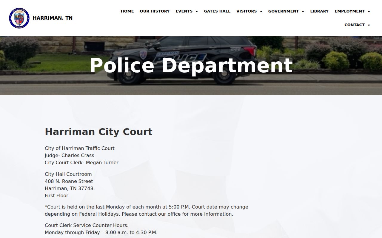 Harriman warrant records court contact and last-Monday calendar