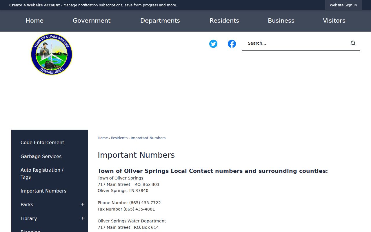 Oliver Springs warrant records police and town contact numbers