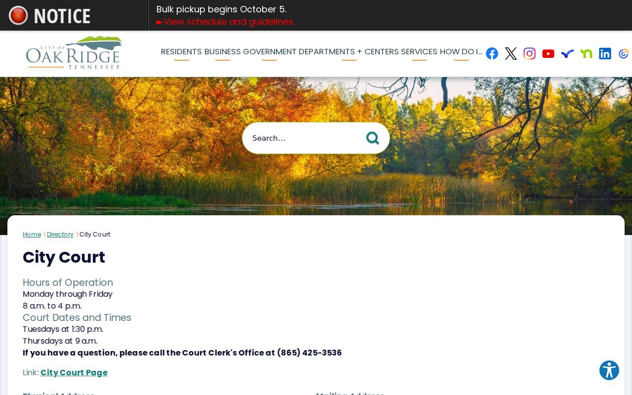 Oak Ridge warrant records contact through the City Court Clerk directory