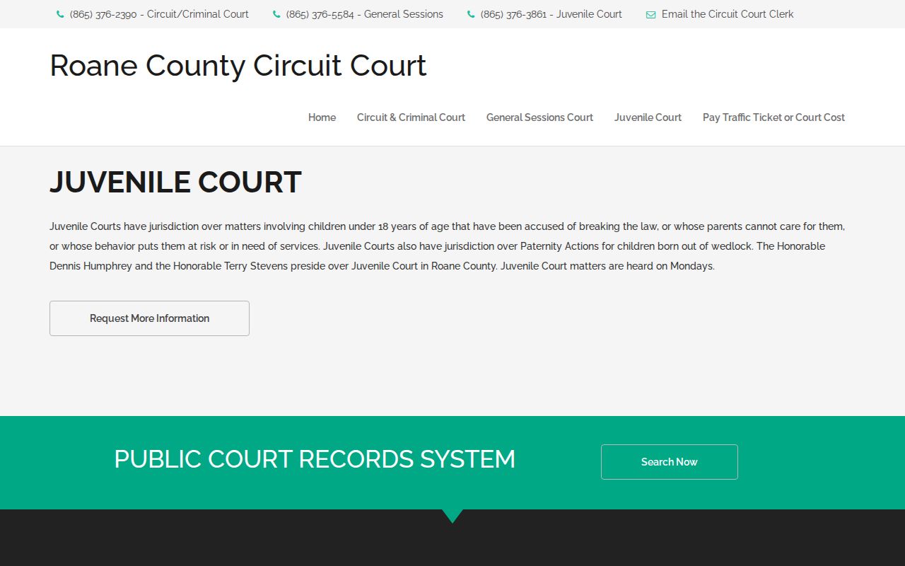 Roane County arrest warrant court scope and juvenile court contact